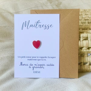 Personalized teacher thank you card - heart brooch - red heart pin - teacher gift