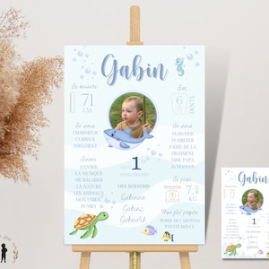 Póster de cumpleaños personalizado del océano - póster de fotos mixtas para niños y bebés - animales marinos - Pdf o impreso