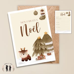 Carte étape "Mon fabuleux Noël" - Carte de noël recto-verso personnalisée - Mon premier Noël - renne, cadeaux, sapin