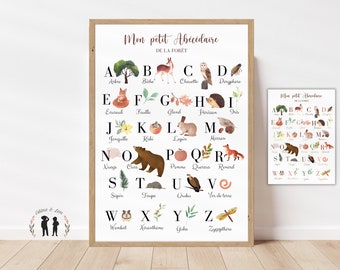 Affiche abécédaire de la forêt / alphabet enfant et bébé / version PDF ou imprimée / animaux, insectes, plantes