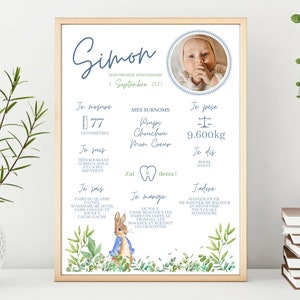 Póster personalizado cumpleaños Naturaleza Acuarela Conejo Foto / PDF o Póster impreso / Póster de bebé / Personalizable / Peter Rabbit