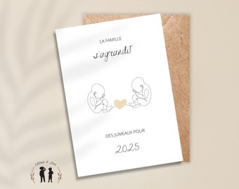 Carte annonce de grossesse jumeaux personnalisée - bébé naissance date