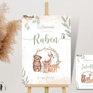 Personalisiertes Poster Taufe, Geburtstag oder Babyparty Waldtiere - Baby und Kind - PDF oder gedruckt
