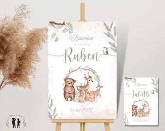 Personalized poster for baptism, birthday or baby shower with forest animals - baby and child - PDF or printed
