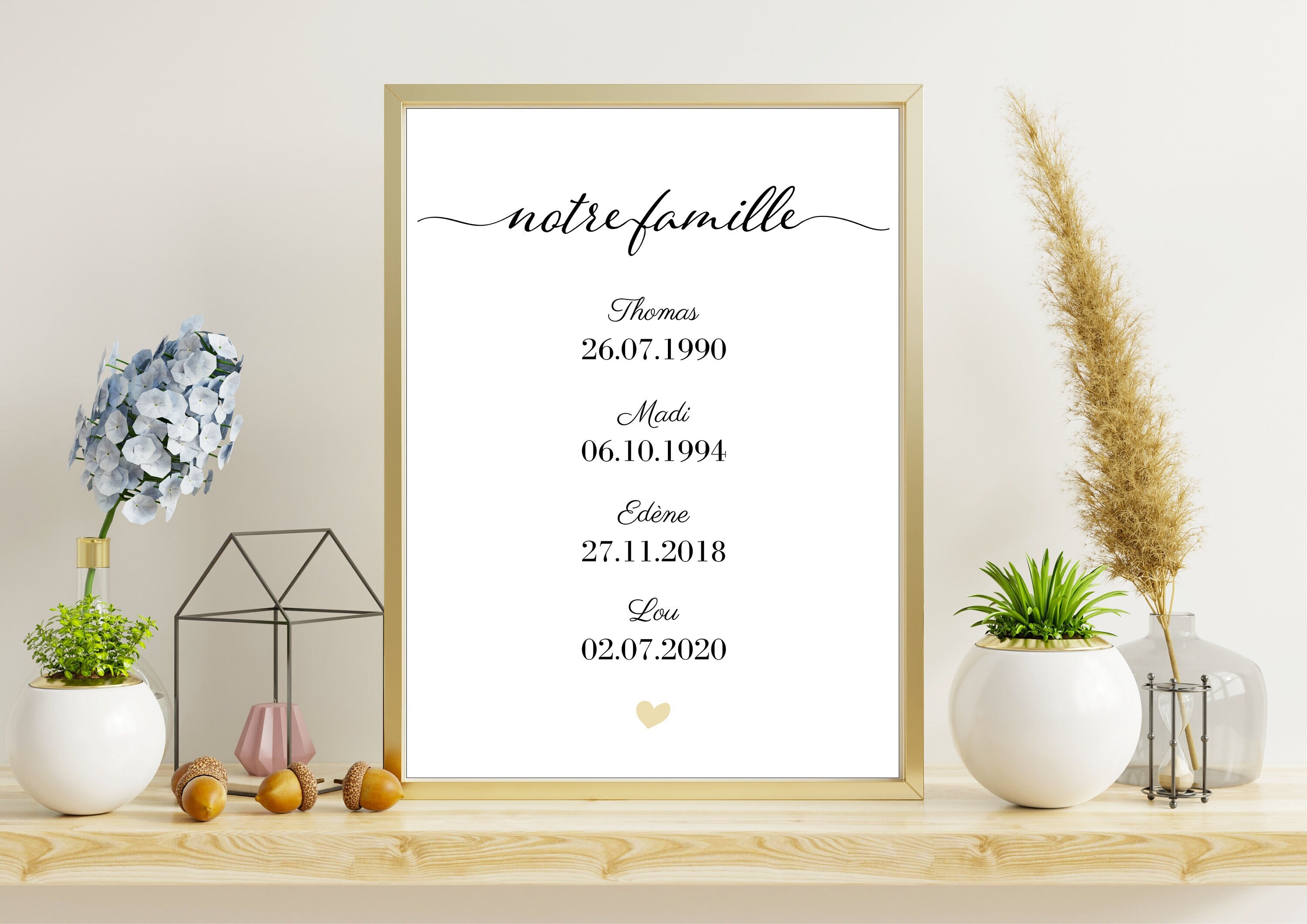 Affiche Personnalisée Notre Famille - Prénom, Date Couple, Enfant, Bébé, Pdf ou Imprimée