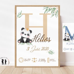 Panda gepersonaliseerde geboorteposter - Baby souvenirposter - Initiaal, voornaam, gewicht, lengte en tijd - pdf of afgedrukt