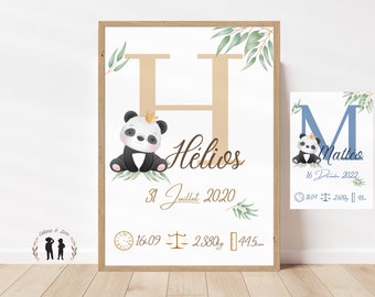 Personalized Panda birth poster - Baby souvenir poster - original birth gift - baby child room decoration