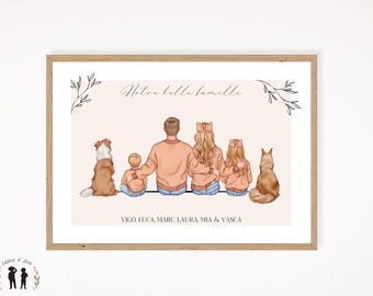 Affiche de famille XL personnalisé - couple, parents, enfants, Grand-parents, animaux de compagnie, chat, chien - pdf ou imprimée