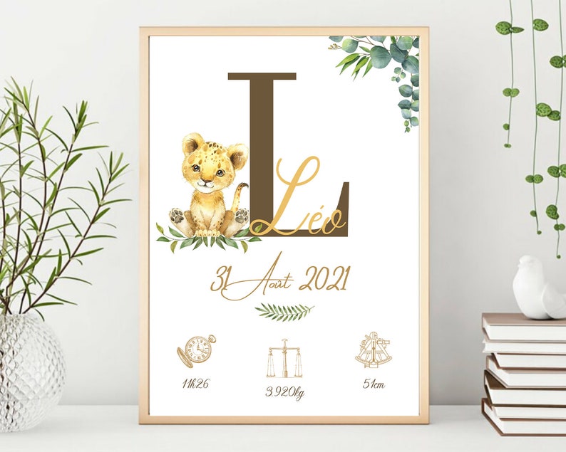 Affiche de naissance personnalisée bébé Lion - Créatrice ETSY : EdeneetLou