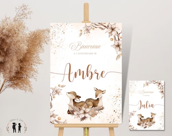 Cartel personalizado de bautizo o cumpleaños Biche - bebé y niño - pdf o impreso