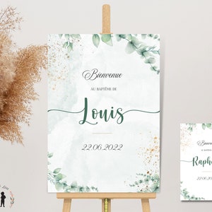 Póster de bautizo de eucalipto personalizado - bebé y niño - pdf o impreso