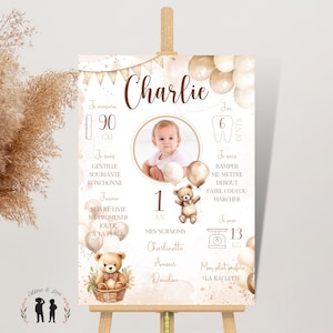 Póster de cumpleaños personalizado de osos de peluche y globos - póster fotográfico mixto de niño y bebé - oso - PDF o impreso