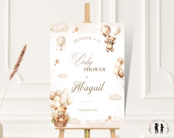 Personalized Baby Shower Welcome Poster Teddy Bear Gender Reveal - Party Decoration Sign Original Gift Baby Pregnancy Announcement