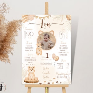 Personalized birthday poster boho and teddy bears - mixed child and baby photo poster - bear - Pdf or printed