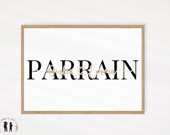 Affiche Parrain personnalisée - affiche décoration prénom, coeur - minimaliste - Imprimée ou Pdf