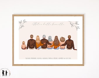 XL Family Poster - Personalized Family Portrait - Couple, Parents, Children, Grandparents, - Large Family - PDF or Printed