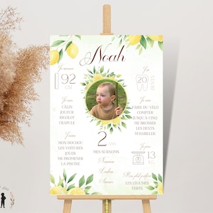 Cartel personalizado de cumpleaños de limón - cartel fotográfico boho de niño y bebé - impreso o PDF