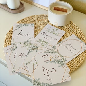 Cartes étapes de grossesse - thème boho eucalyptus - 15 cartes - mois de grossesse, écho, fille ou garçon image 3