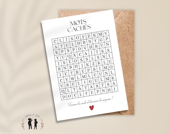 Carte annonce de grossesse - mots cachés - annonce grossesse originale - papa, papi, mamie, tata, tatie, tonton - annonce personnalisée
