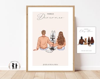 Family Pets Poster - Personalized Family Portrait - Couple and Dog - PDF or Printed
