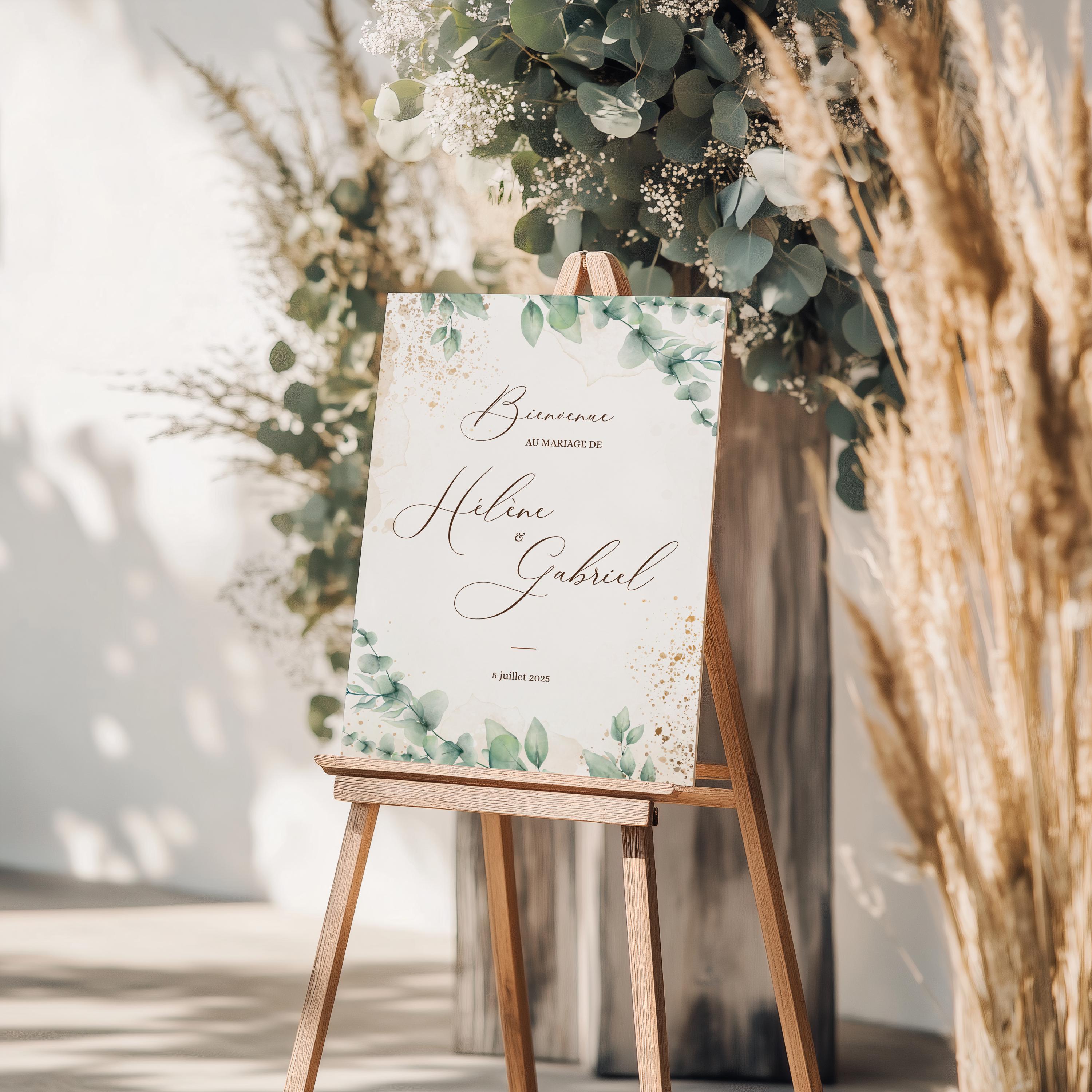 Affiche de Bienvenue Mariage Personnalisée Eucalyptus Élégante