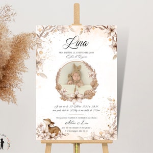 Personalisiertes Taufplakat Blumen und Reh - Kinder- und Babyfotoplakat - PDF oder gedruckt