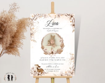 Personalisiertes Taufplakat Blumen und Reh - Kinder- und Babyfotoplakat - PDF oder gedruckt