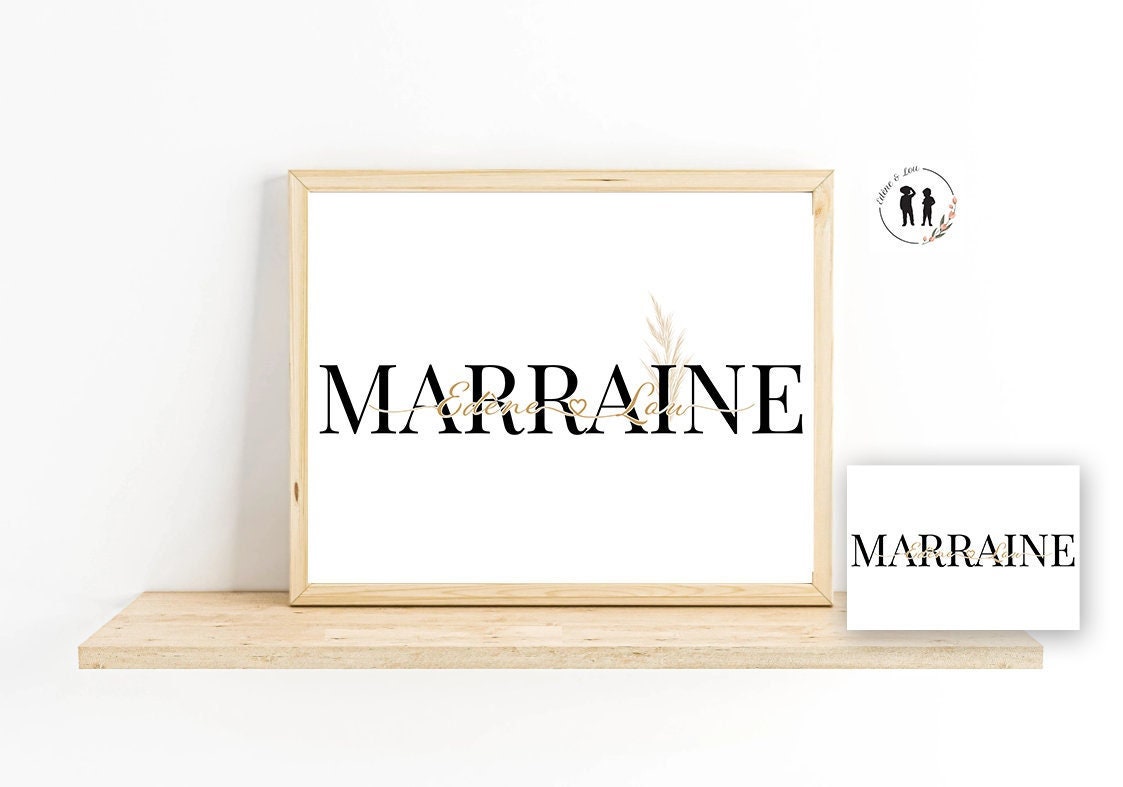 Affiche Marraine Personnalisée - Affiche Décoration Prénom, Coeur Minimaliste ou Pampas Imprimée Pdf