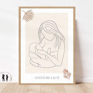 Póster decorativo de lactancia boho minimalista personalizado - mamá y bebé - dibujo lineal de mamá - PDF o impreso