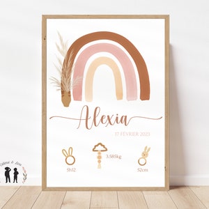 Personalized boho rainbow birth poster - baby poster, time, height, weight - PDF or printed