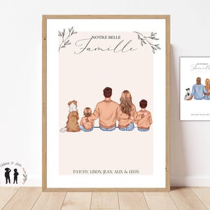 Póster familiar - retrato familiar personalizado - pareja, padres, hijos, perro - pdf o impreso