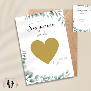 Carte à gratter personnalisée - annonce de grossesse - Papa, tatie, mamie, papi - coeur dorée