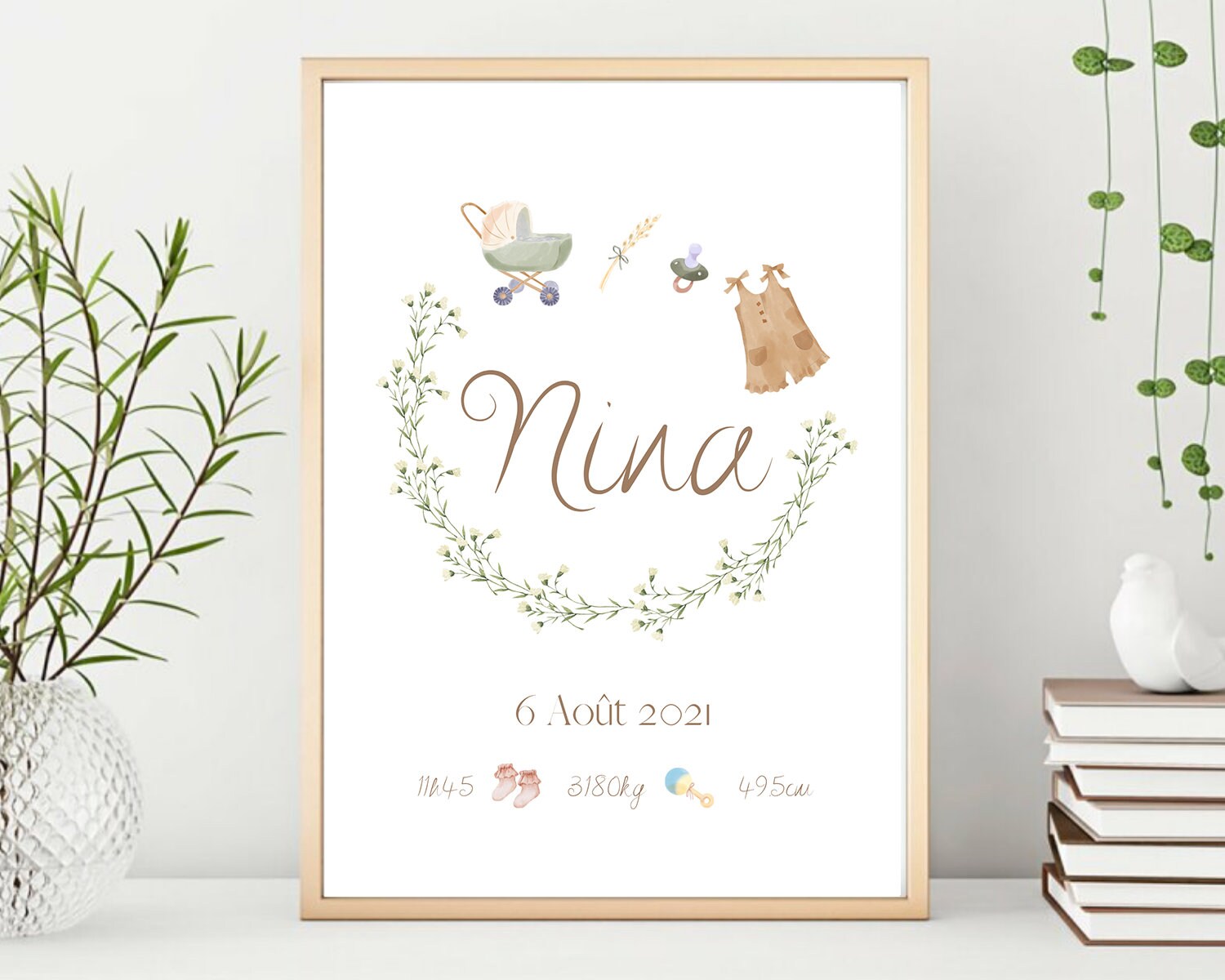 Affiche de Naissance Personnalisée Boho - Affiche Bébé Souvenir Baby Clothes Prénom, Poids, Talle et