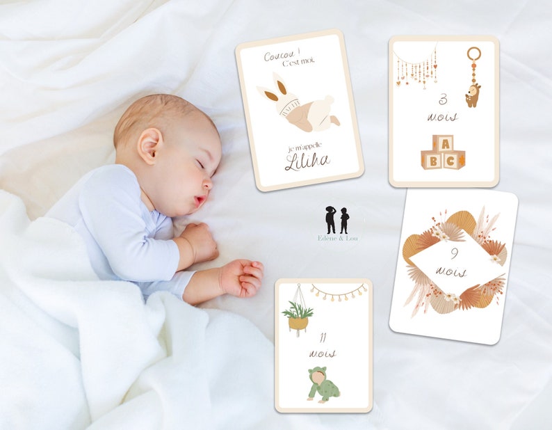 Cartes étapes bébé de la naissance à 1 an - Créatrice ETSY : EdeneetLou