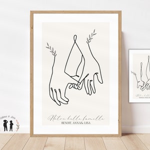 Cartel personalizado de manos familiares de pareja - cartel familiar del nombre del niño bebé - minimalista y boho - Impreso o PDF