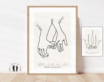 Personalized couple family hands poster - family poster baby child first name - minimalist & boho - Printed or Pdf
