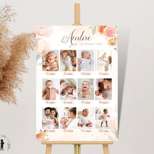 My first year photo poster - 12 photos for 12 months - fox birthday poster - baby souvenir - pdf or printed