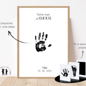 Affiche personnalisée empreinte de main - bébé mains amour minimaliste - Initiale, prénom, poids, taille et heure - kit empreinte propre