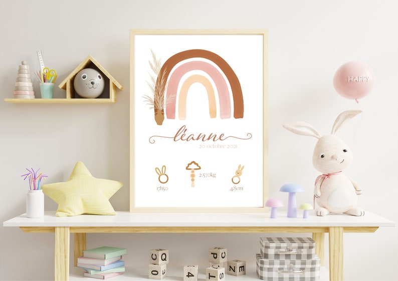 Affiche de naissance Arc-en-ciel boho - Créatrice ETSY : EdeneetLou