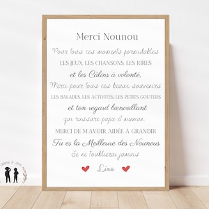 Póster minimalista personalizado "Gracias, niñera" - Regalo para niñera - Nombre del niño - Regalo para niñera - PDF o impreso