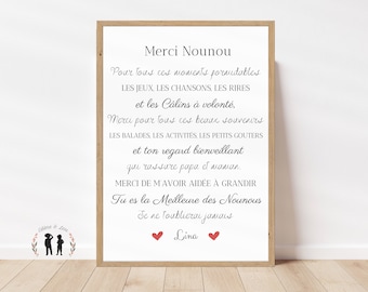 Affiche "Merci Nounou" minimaliste personnalisée - cadeau nounou assmat - prénom enfant - cadeau nounou - Pdf ou imprimée