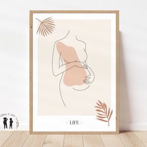 Cartel decorativo boho minimalista mujer embarazada - embarazo - mamá - dibujo lineal de mamá - PDF o impreso