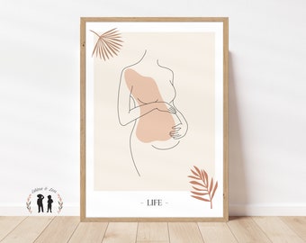 Affiche décorative minimaliste boho femme enceinte - grossesse - maman - dessin ligne mommy - Pdf ou imprimée