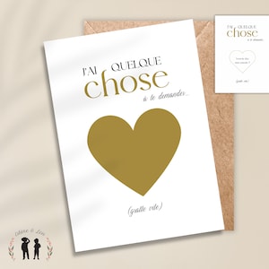 Carte à gratter personnalisée - demande et annonce - témoin, demoiselle d'honneur, mariage, naissance, baptême - coeur dorée - minimaliste
