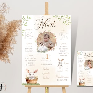 Póster personalizado de cumpleaños de Conejo - póster fotográfico mixto de niño y bebé - PDF o impreso