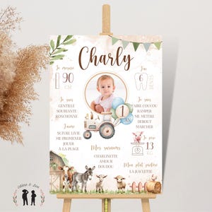 Póster de cumpleaños personalizado de animales de granja - póster fotográfico de niño y bebé - impreso o PDF
