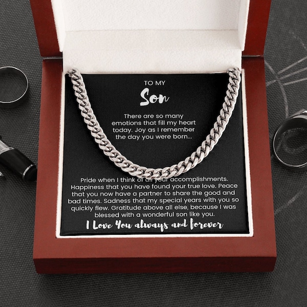 To My Son on His Wedding Day, Mother to Son Wedding Gift, Cuban Chain for Son from Mother, Sentimental Wedding Gift for Son From Parents