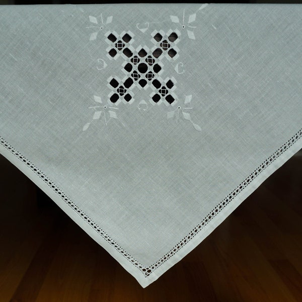 Diamond and Dot Embroidered Square Tablecloth (style #3048)