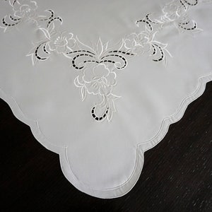 Floral Embroidered Scallop Edged Square Tablecloth (style #21287)