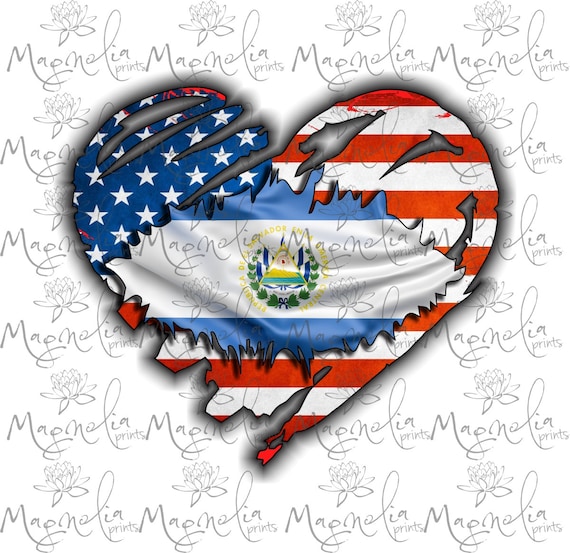 Digital file /  USA and El salvador flag heart  /  digital / design file download PNG and JPG only
